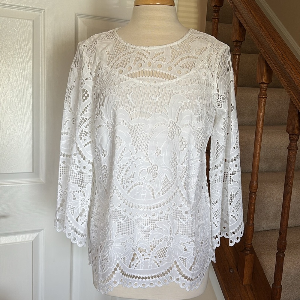 Lilly Pulitzer Oaklynn Tunic - Resort White Palms In Paradise Lace - Picture 4 of 12